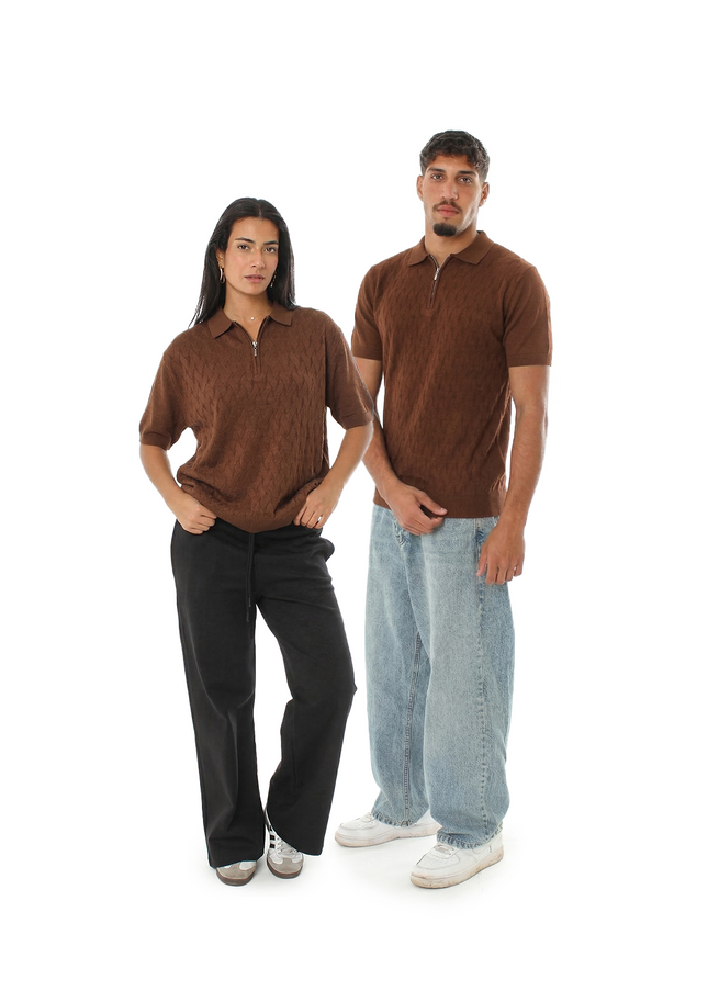 Knitted Quarter Zip Polo T-Shirt