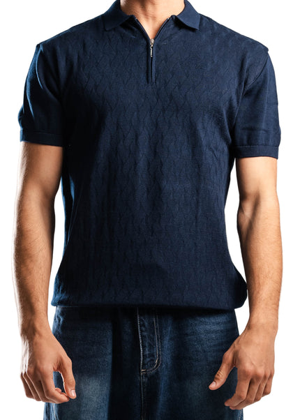 Knitted Quarter Zip Polo T-Shirt