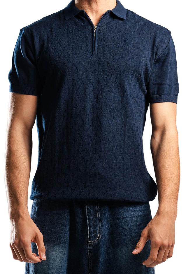 Knitted Quarter Zip Polo T-Shirt