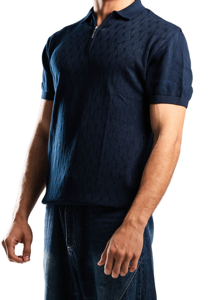 Knitted Quarter Zip Polo T-Shirt