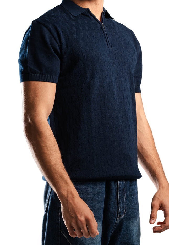 Knitted Quarter Zip Polo T-Shirt