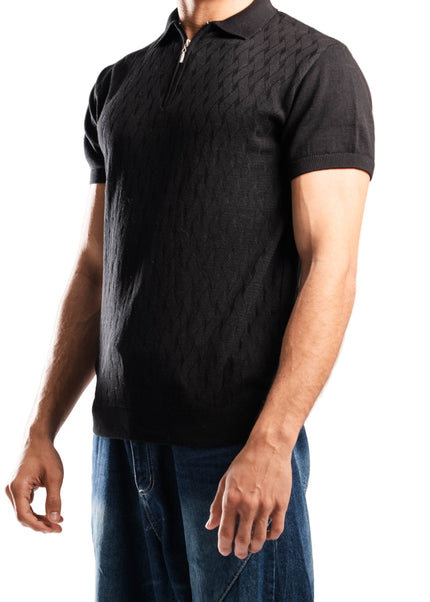 Knitted Quarter Zip Polo T-Shirt