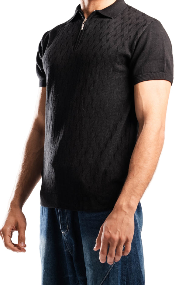 Knitted Quarter Zip Polo T-Shirt