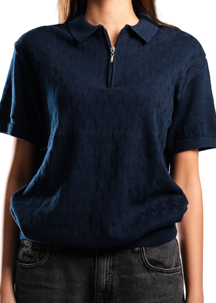 Knitted Quarter Zip Polo T-Shirt