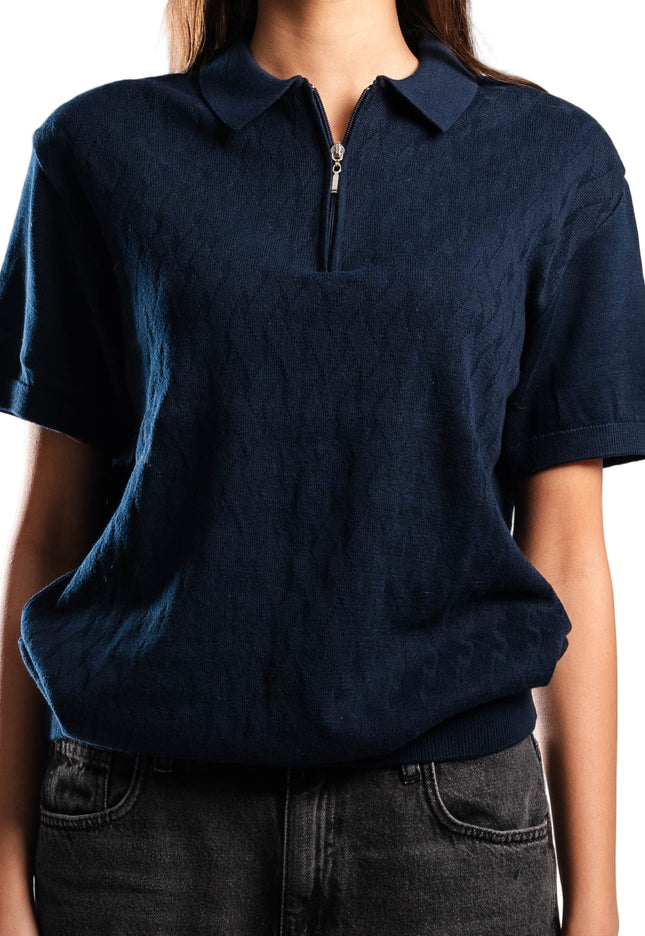Knitted Quarter Zip Polo T-Shirt