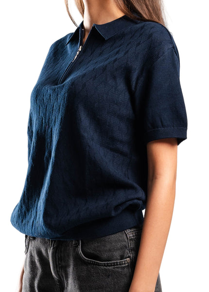Knitted Quarter Zip Polo T-Shirt