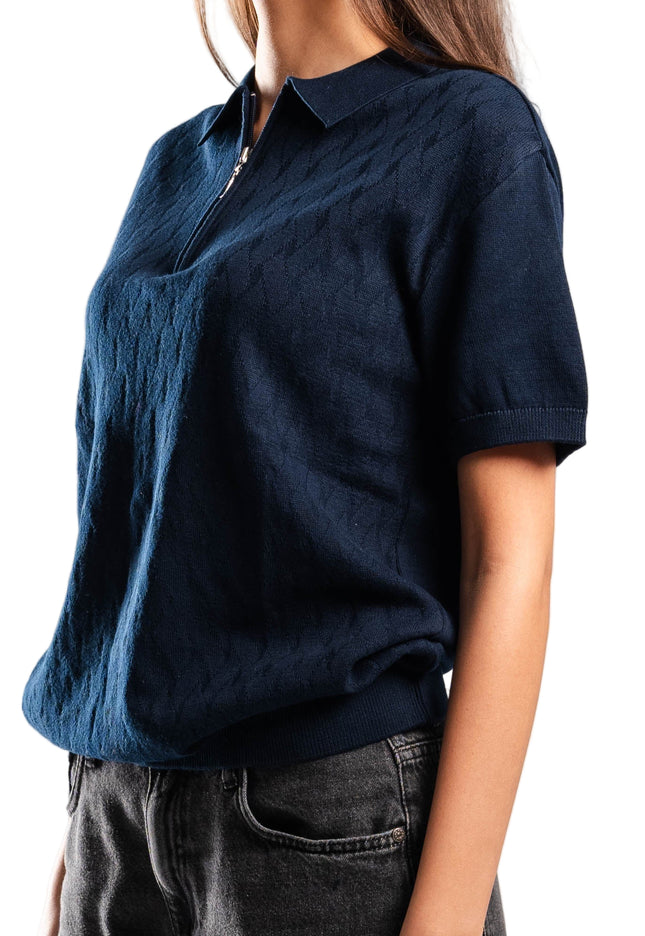 Knitted Quarter Zip Polo T-Shirt