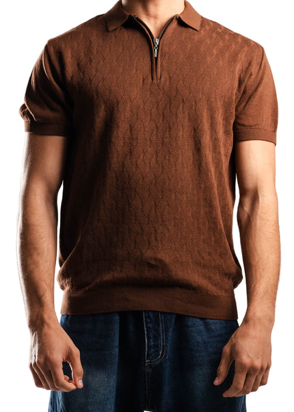 Knitted Quarter Zip Polo T-Shirt