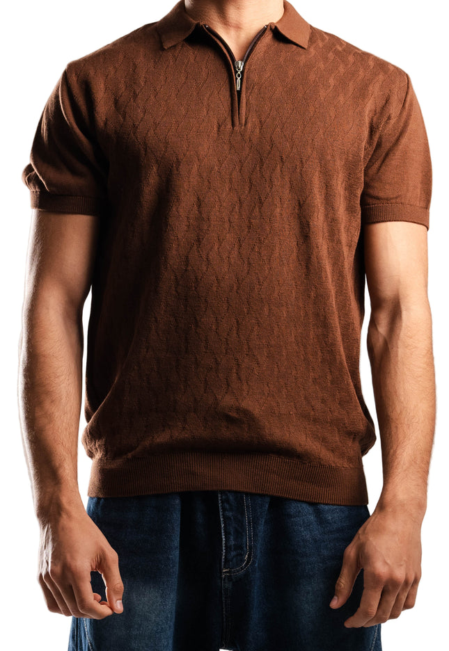 Knitted Quarter Zip Polo T-Shirt