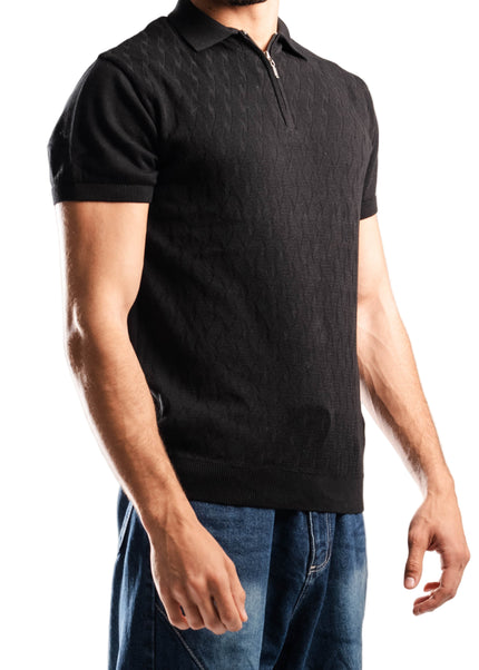 Knitted Quarter Zip Polo T-Shirt