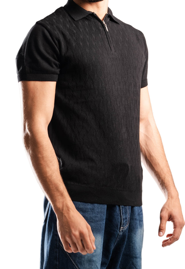 Knitted Quarter Zip Polo T-Shirt