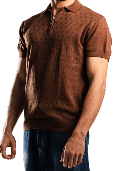 Knitted Quarter Zip Polo T-Shirt