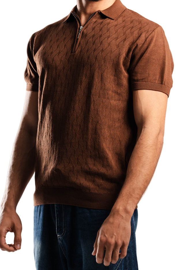 Knitted Quarter Zip Polo T-Shirt