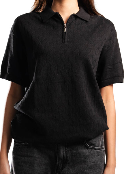 Knitted Quarter Zip Polo T-Shirt