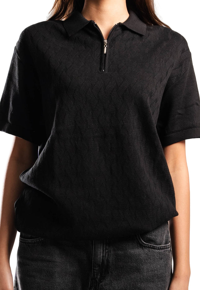 Knitted Quarter Zip Polo T-Shirt