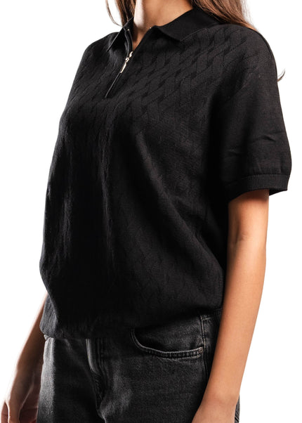 Knitted Quarter Zip Polo T-Shirt