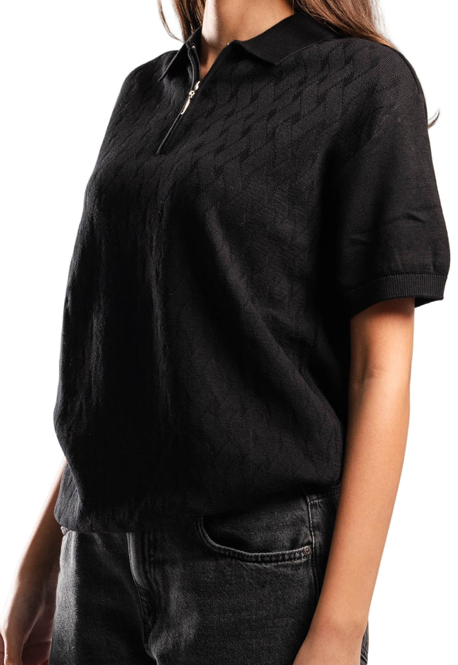 Knitted Quarter Zip Polo T-Shirt