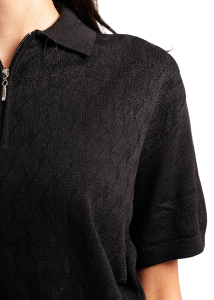 Knitted Quarter Zip Polo T-Shirt