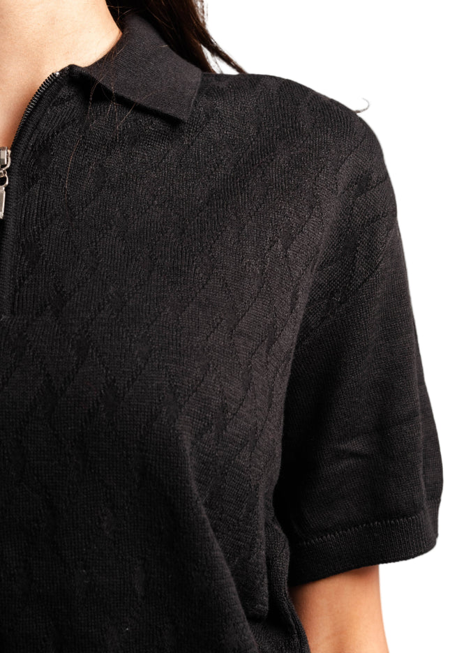 Knitted Quarter Zip Polo T-Shirt