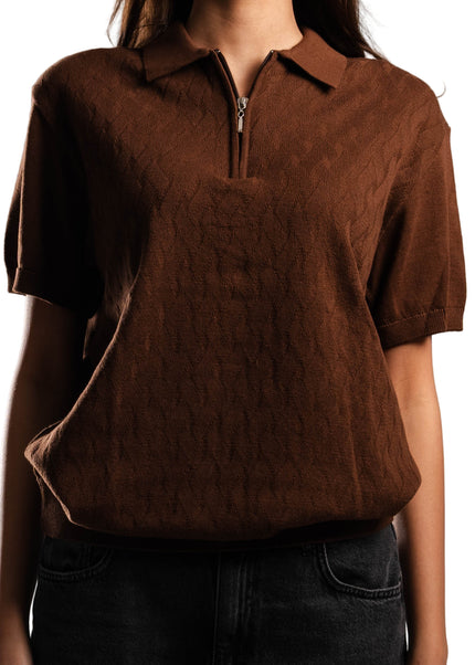 Knitted Quarter Zip Polo T-Shirt