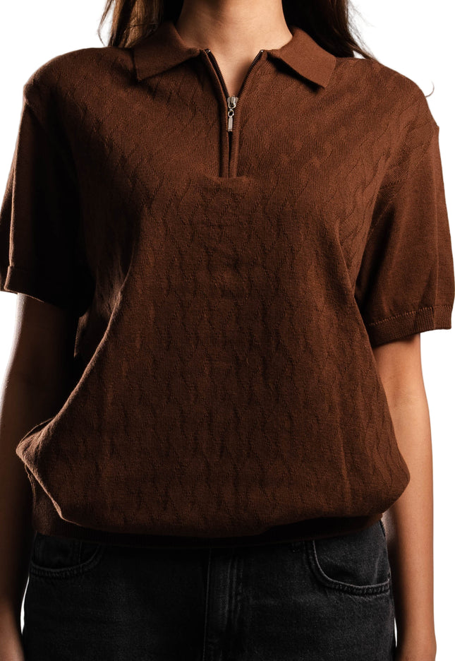 Knitted Quarter Zip Polo T-Shirt