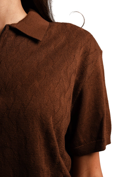 Knitted Quarter Zip Polo T-Shirt