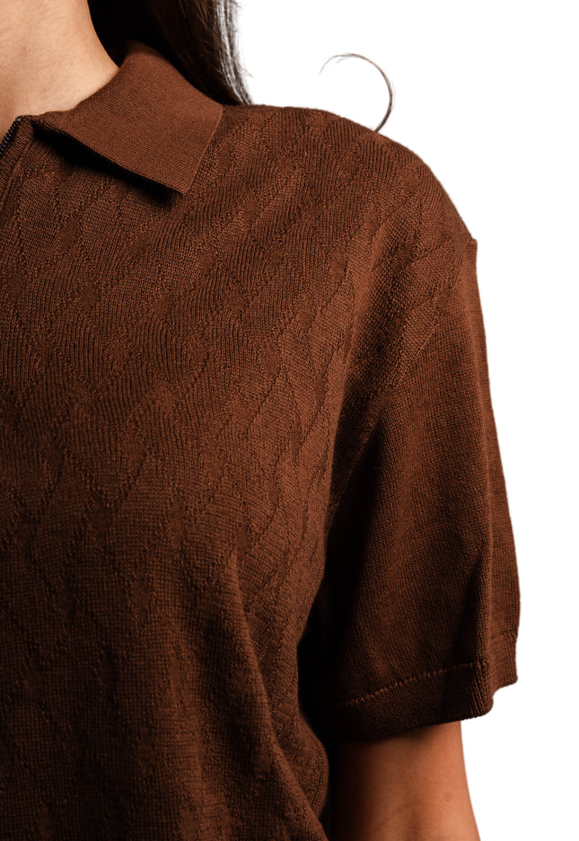 Knitted Quarter Zip Polo T-Shirt