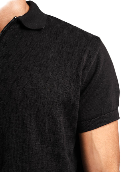 Knitted Quarter Zip Polo T-Shirt