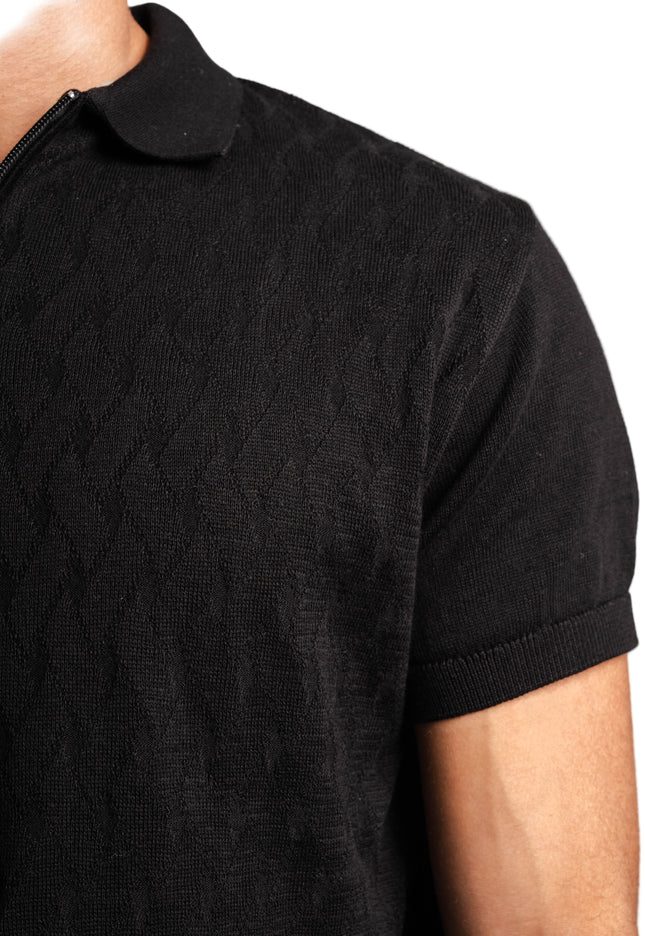 Knitted Quarter Zip Polo T-Shirt