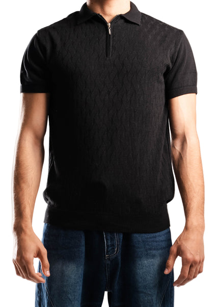 Knitted Quarter Zip Polo T-Shirt