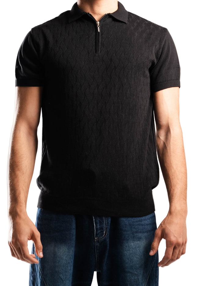 Knitted Quarter Zip Polo T-Shirt