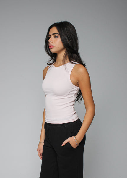 Ribbed Thick Strap Crew Neck Top