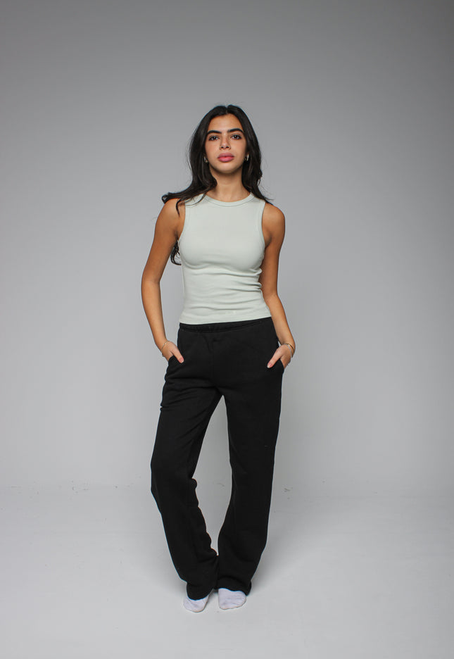 Ribbed Thick Strap Crew Neck Top