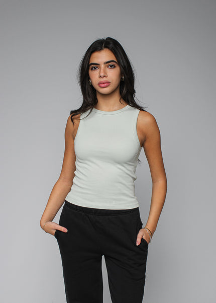 Ribbed Thick Strap Crew Neck Top