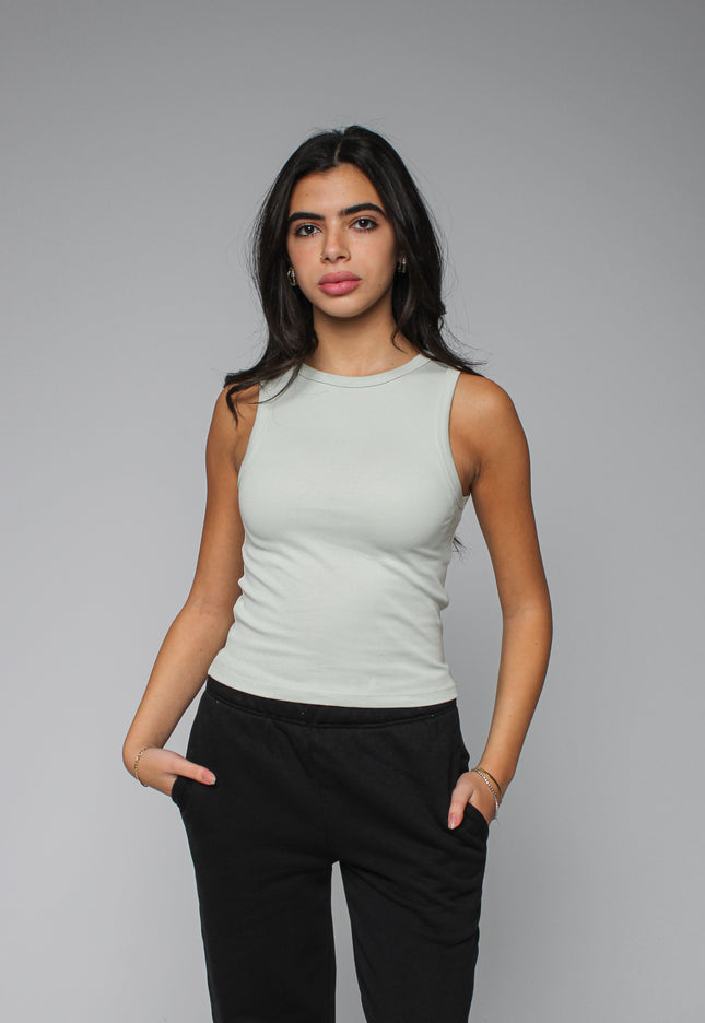 Ribbed Thick Strap Crew Neck Top