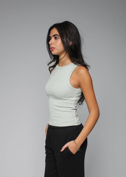 Ribbed Thick Strap Crew Neck Top
