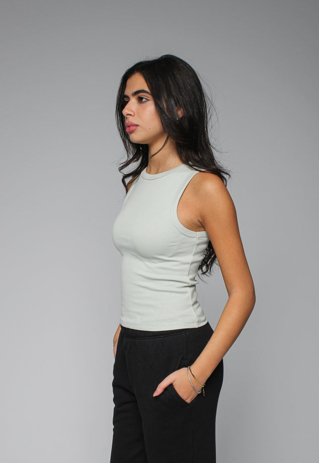 Ribbed Thick Strap Crew Neck Top