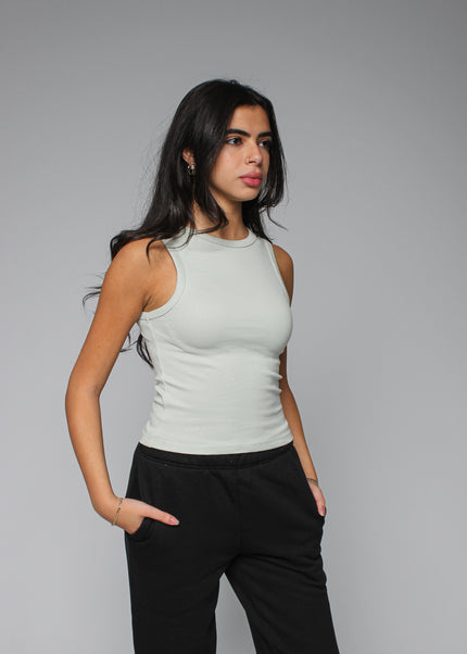 Ribbed Thick Strap Crew Neck Top