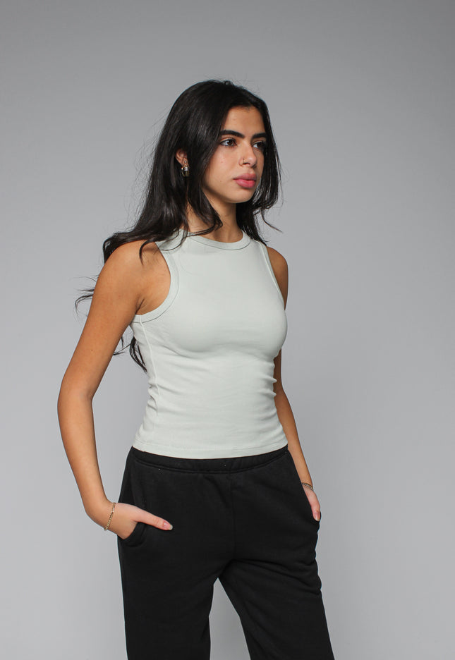 Ribbed Thick Strap Crew Neck Top