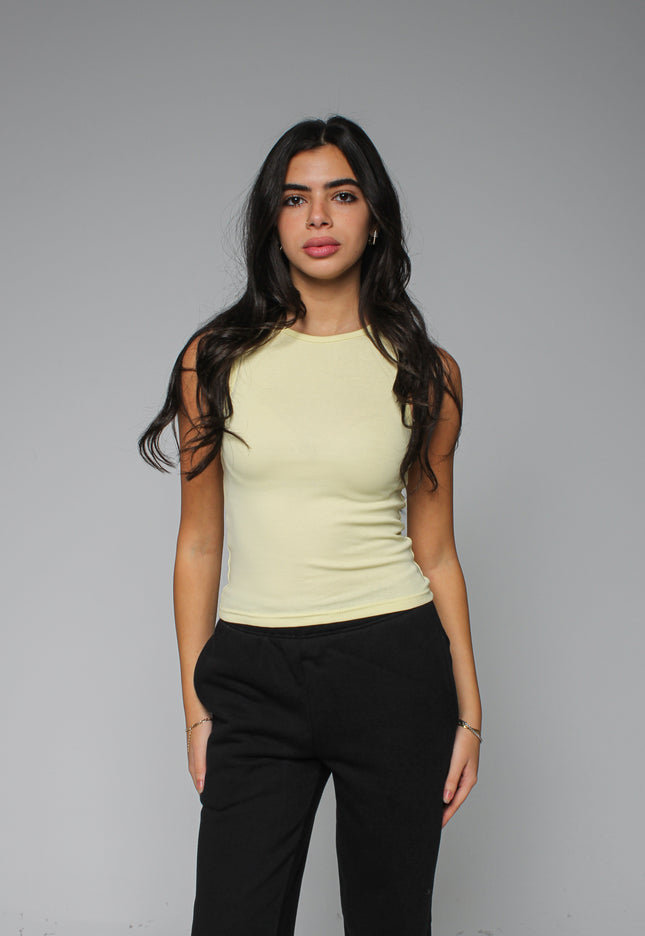 Ribbed Thick Strap Crew Neck Top