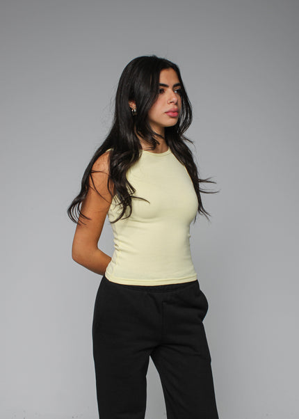 Ribbed Thick Strap Crew Neck Top