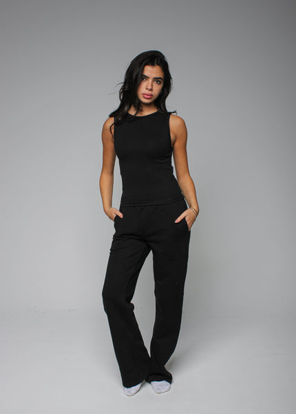 Ribbed Thick Strap Crew Neck Top