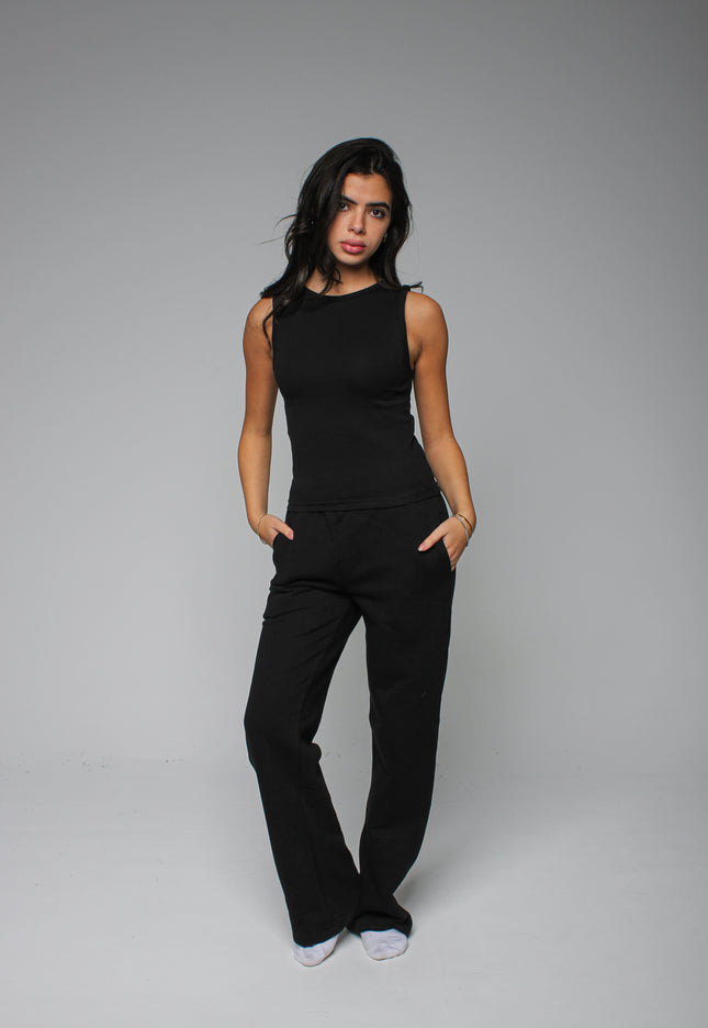 Ribbed Thick Strap Crew Neck Top