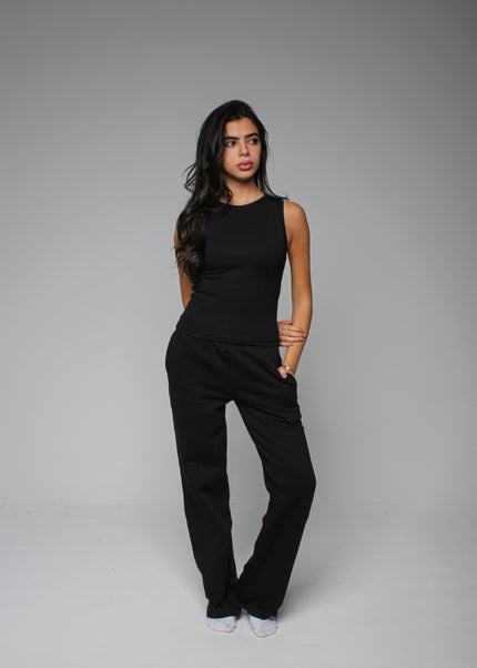 Ribbed Thick Strap Crew Neck Top