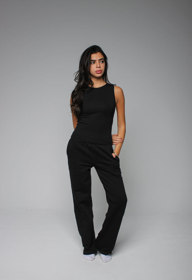 Ribbed Thick Strap Crew Neck Top