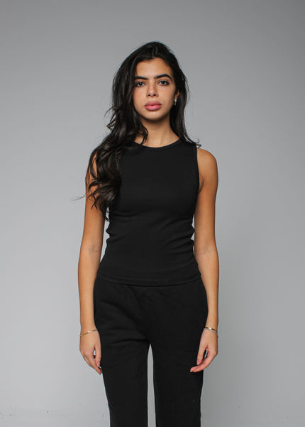 Ribbed Thick Strap Crew Neck Top