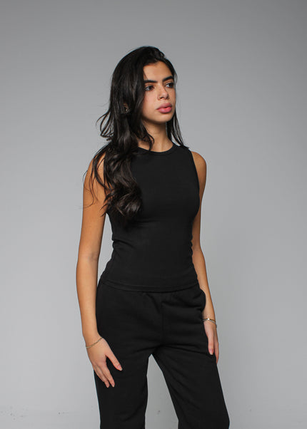 Ribbed Thick Strap Crew Neck Top