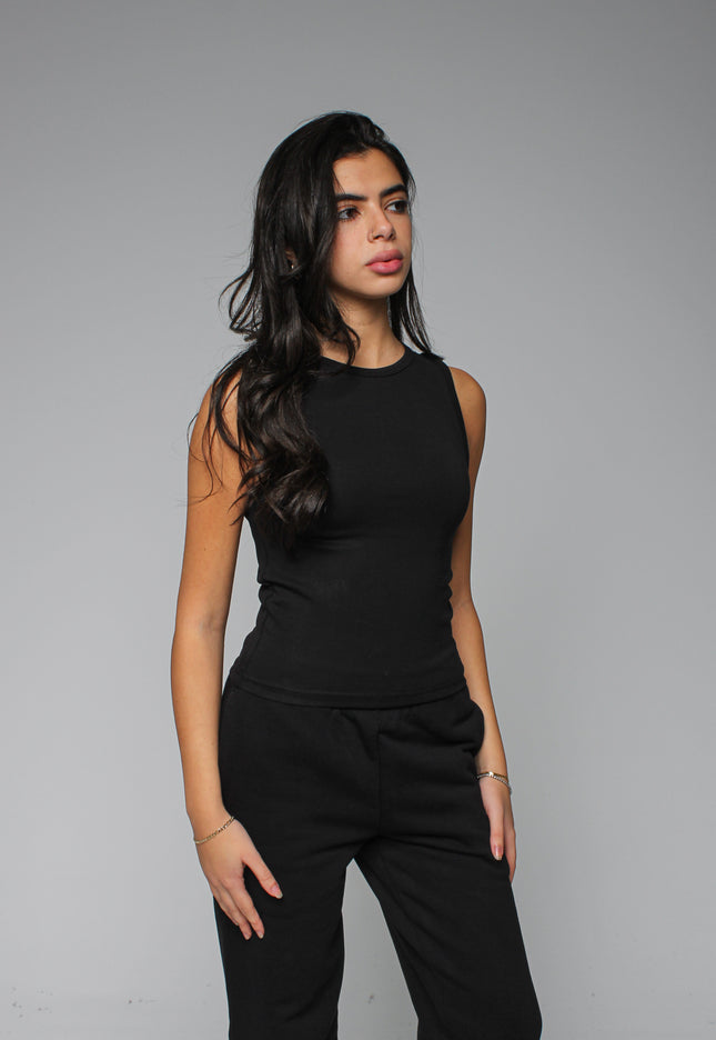 Ribbed Thick Strap Crew Neck Top