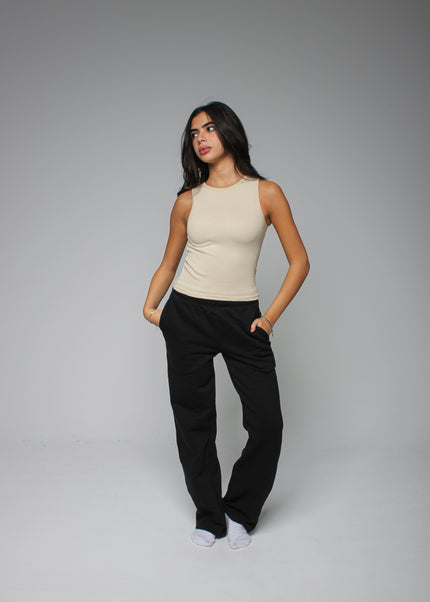 Ribbed Thick Strap Crew Neck Top