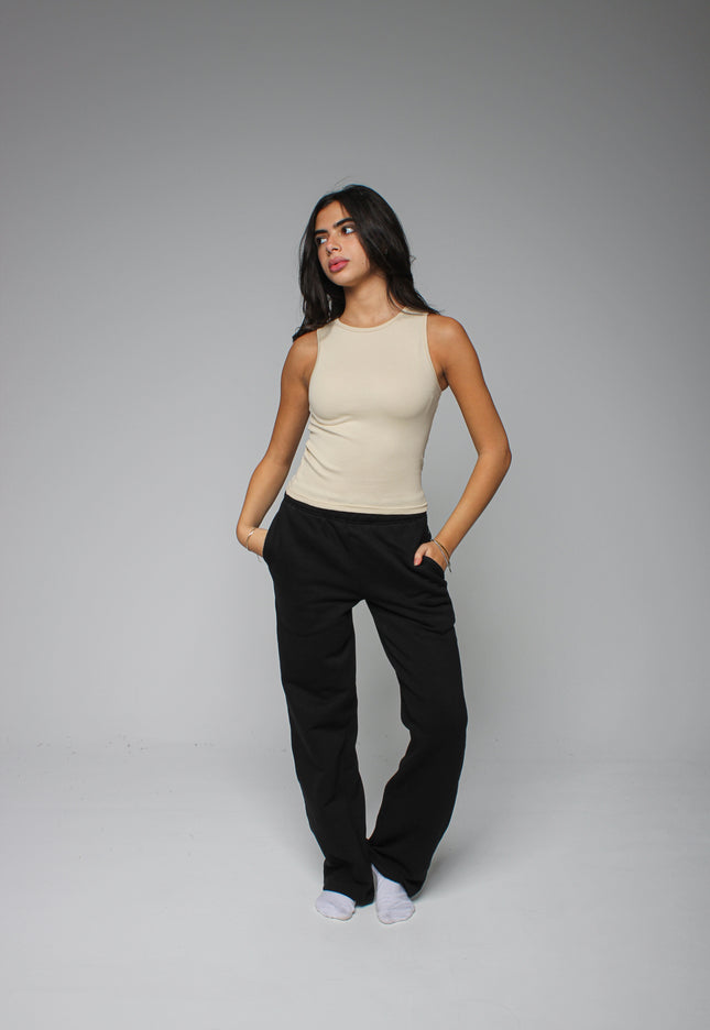 Ribbed Thick Strap Crew Neck Top
